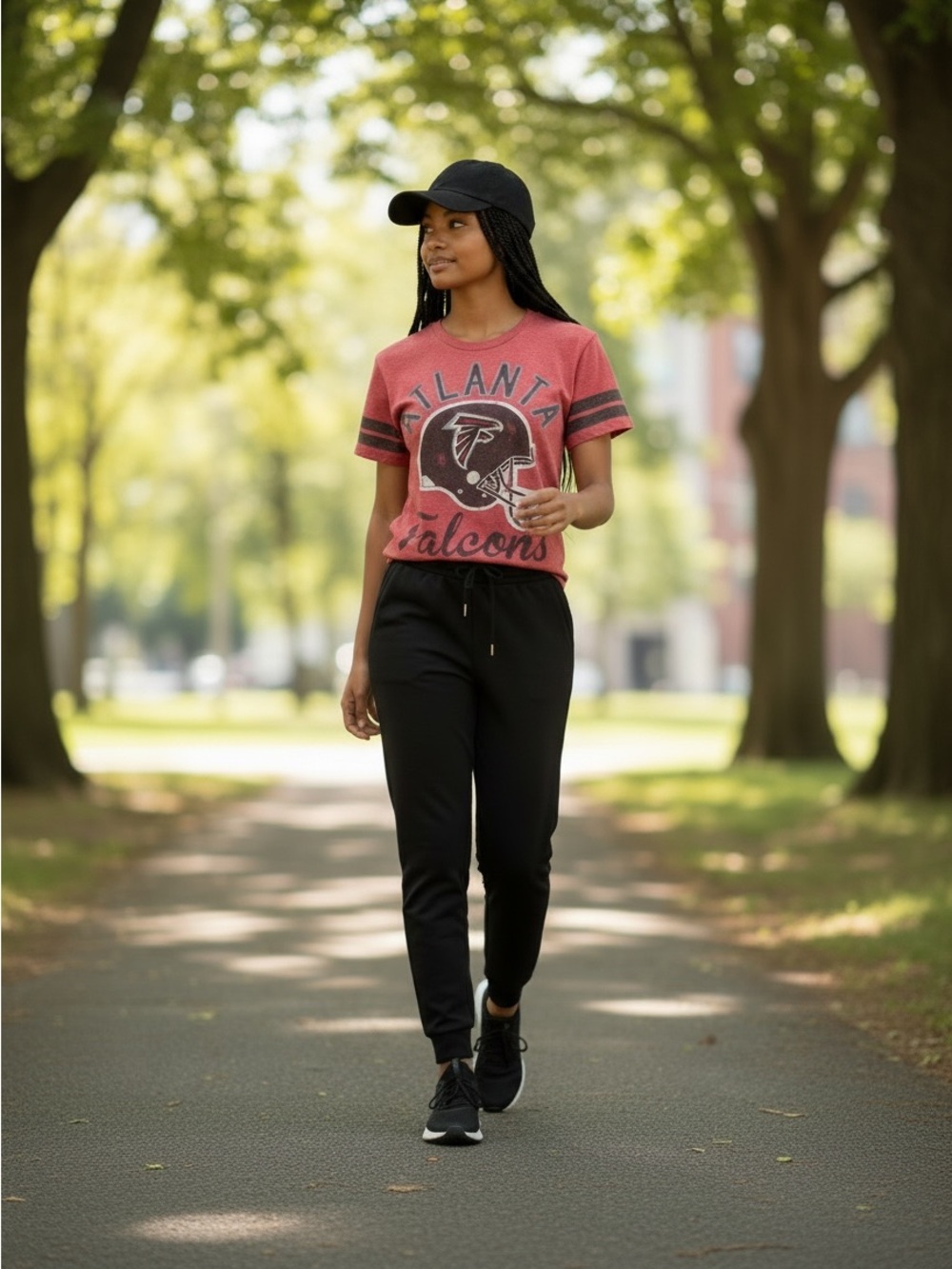 Atlanta Falcons NFL Women's Pink-Red Graphic Tee Sz Large (runs small)